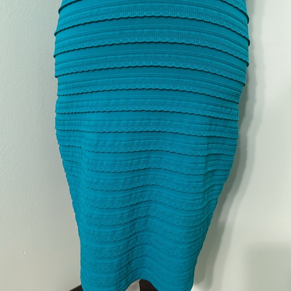Michael Kors turquoise scalloped edge stretchy striped bodycon dress - Picture 7 of 12